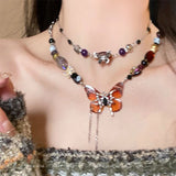 DAIIIBABYYY  -  Luxury Maillard Color Butterfly Double Chains Luxury Aesthetic Necklace for Women Fashion 2024 Choker Collar Necklace