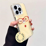 Daiiibabyyy  Crystal transparent white light painted cute little bear expression phone case with chain for iPhone11 12 13 14 15 16 17 Pro Max