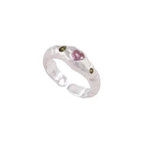 Daiiibabyyy  Sweet Pink Crystal Open Rings for Women Girls Korean Simple Silver Color Matte Irregular Adjustable Finger Rings Jewelry Gifts