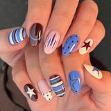 Daiiibabyyy  24pcs Colorful Five-pointed Star Press On Nails Red Stripes French Style Y2k Fake Nails Yellow Almond European Fake Nail Tips