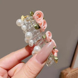 Daiiibabyyy  New Rose Flower Telephone Phone Line Hair Rope for Women Girls Elastic Pearl Ponytail Hair Loop Headwear Hair Accessories