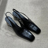 Daiiibabyyy  New Women's Flat Head Sandals Genuine Leather Strap Buckle Mule Shoes Low Cut Fashionable Square Head Unique Design