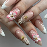 Daiiibabyyy  24pcs French Polka Dots Fake Nails Insect Long Almond Stick on Nail Set Check Tips False Nail Art Reusable Simple Press on Nails