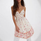 Daiiibabyyy  Women Fashion Pattern Print Sleeveless Mini Dress Elegant Hollow Waist Party Dress Sexy Backless Tie Up Suspender Backless Dress