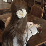 Daiiibabyyy  1PCShimmering Floral Hair Claw Clips For Women Elegant Pink White Fabric Flower Hair Clip Sweet Fashion Hair Accessory For Daily