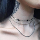 Daiiibabyyy  Gothic Personality Geometric Circular Black Crystal Spliced Double Layer Necklace for Women Men Punk Alternative Witch Jewelry