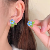 Daiiibabyyy  Forget-me-not Blue White Gradient Flower Stud Earrings Sweet Temperament Earring Jewelry For Lady and Girls Holiday Gifts