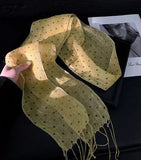 Daiiibabyyy  Women Pure Linen Polka Dot Scarf Breathable Spring Summer Elegant Tassel Long Neck Scarf Thin Neck Scarf for Women 2pcs/lot