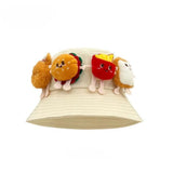 Daiiibabyyy  Breathable Sunscreen Basin Cap Adjustable French Fries Hamburger Fisherman Hat Plush Doll Lightweight Cartoon Sunshade Hat Kids