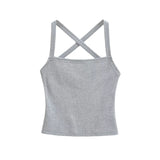 Daiiibabyyy  Solid Color Sexy Back-Cross-Strap Tank Top For Women New Summer Slim-Fit Short Outerwear Base Top Pure Desire Casual Style 56ZA