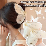 Daiiibabyyy  Fashion Mesh Tulle Butterfly Grab Clip Elegant Decorative Hair Claw White Crystal Hairclip Women's Back of Head Clamp Headwear