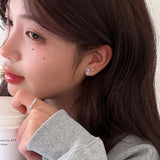 Daiiibabyyy  Korean Colorful Crystal Bow Stud Earrings for Women Girls Exquisite Sliver Color Bowknot Climbing Earrings Wedding Jewelry Gifts