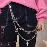 Daiiibabyyy Trousers Jewelry Long Cross Hip Hop Silver Color Waist Chain Pants Belt Double Layer Belly Chain