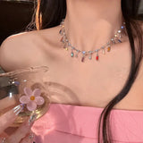 DAIIIBABYYY  -  Fashion Y2k Sweet Colour Beading Butterfly Pendant Necklace For Women Egirl Heart Sweater Neck Clavicle Chain Jewelry Gift