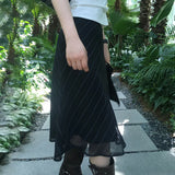 Daiiibabyyy  High Waist Chiffon Midi Skirts for Women Diagonal Striped Slim Flowy Ruffle Hem Casual Elegant Skirt