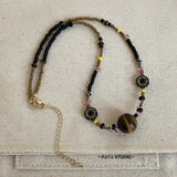Daiiibabyyy  High Quality Mix Color Natural Stone Tiger Eyes Glass Beads Flower Coin Pendant Necklaces for Women Ladies Strand Chokers