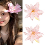 DAIIIBABYYY  -  2/4/6 pcs Hawaiian Flower Hair Clips for Women Artificial Floral Hibiscus Lily Barrettes Hairpin Accessories Vacation Beach Gift