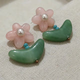 Daiiibabyyy  Cute Sweet Flower Round Shape Pearl Rhinestone Stud Earrings for Women Tulip Floral Korean Fashion Earring Gift