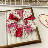 DAIIIBABYYY  -  French Fashion Plaid floralScrunchies for Hair  bow ribbon French girlish ponytail tie hair accessory versatile Hair ties