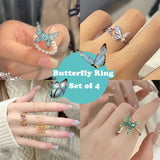 DAIIIBABYYY  -  Butterfly Heart Zircon Rings for Woman Vintage Open Ring Party Joint Ring Fashion Elegant Jewelry Gifts