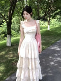 DAIIIBABYYY  -  French Style Ruffled Square Collar Dress Women's Summer Holiday Style Sleeveless A-line Long Dress Fashion Female Clothes