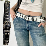 Daiiibabyyy  Retro Fashion PU Leather Rivet Belt for Men Spicy Girl Studs Y2K Belt Black White Metal Men Waistband Belt Jeans Accessories