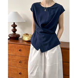 DAIIIBABYYY  -  Summer New Top Casual and Unique Irregular Crossed Tank Top Ma Fei Fei Sleeves Small Shirt