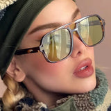 DAIIIBABYYY  -  y2k Vintage Double Bridge Square Pilot Sunglasses Women For Men Sun Glasses Punk Oversized Big Frame Luxury Brand Designer Shade