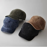 Daiiibabyyy  Japanese Solid Color Five-panel Corduroy Short-brimmed Baseball Caps Autumn and Winter Men and Women Casual Warmth Hip-hop Hat