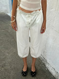 Daiiibabyyy  American Streetwear Solid Low Waist Drawstring Loose All Match Casual Capris