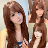 Daiiibabyyy  Synthetic Straight Women Wigs High-Layered Orange-Brown Wig with Hair Bangs 26inch Long Straight Wig for Women Daily Party Wear