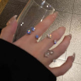 Daiiibabyyy  Luxury Shiny Crystal Open Rings for Women Sweet Cute Silver Color Metal Zircon Geometric Personality Finger Ring Wedding Jewelry