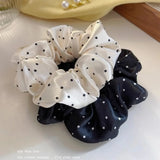 DAIIIBABYYY  -  2024 New Polka Dot White Scrunchies 12cm Large Hair Bands Female Elegant Black Hair Rope Ties Kawaii Ponytail Holder Headwear