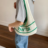 Daiiibabyyy  New Casual Versatile Lazy Style Striped Knitted Tote Bag Large Capacity Underarm Bag Personalized Women's Bag