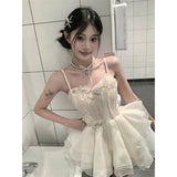Daiiibabyyy  Sweet Floral Mini Dress Women Birthday Party Ruffles Spaghetti Straps Dresses Summer Fashion Korean Bodycon A Line Vestidos New