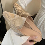 Daiiibabyyy  Spring  Fashion Design Embroidery Pointed Toe Mules Slippers Women Low Heels Comfortable Party Shoes Zapatos De Mujer