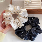 DAIIIBABYYY  -  2024 New Polka Dot White Scrunchies 12cm Large Hair Bands Female Elegant Black Hair Rope Ties Kawaii Ponytail Holder Headwear