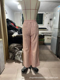 Daiiibabyyy  Women's Pants High Waist Drawstring Trousers Cropped Multi Pocket Wide Leg Pants Pink Black Straight Cut Floor Length Pants
