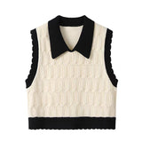 DAIIIBABYYY  -  Women's French Retro Contrast Color V-neck Knitted Vests Spring and Autumn Slim Fit All-match Inner Layering Sweaters Waistcoat
