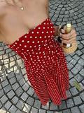 Daiiibabyyy  Elegant strapless waist cinching slimming dress with polka dot sexy off shoulder spring/summer new A-line skirt