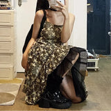 DAIIIBABYYY  -  Irregular Summer Women's Lolita New Patchwork Printing Ruffles Floral Lace Fashion Slim Sleeveless All-match Slip Dress