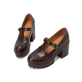 DAIIIBABYYY  -  Women's Platform Chunky High Heels Fashion Ankle Buckle Strap Round Toe Mary Jane Style Suitable for Work, School, Parties