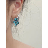Daiiibabyyy  Ice Transparent Blue Acrylic Flower Ear Buckle Cool Temperament Earrings for Women Holiday Daily Niche Jewelry