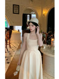 DAIIIBABYYY  -  French Style Solid Womens Dresses Elegant Square Collar Sleeveless Birthday Party Midi Dress Femme A-Line Casual Vestidos Mujer