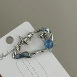 Daiiibabyyy  Y2g Blue Silver Alloy Barrettes Simple Girl Five-Pointed Star Metal Duckbill Clip Bang Clip Side Clip Hair Accessories New