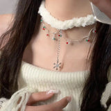 Daiiibabyyy  Fluffy Double-layer Rhinestone Snowflake Tassel Choker Christmas Sweet Sexy Clavicle Chain for Women Party Jewelry