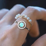 Daiiibabyyy  Blue Opal Stone  Rings For Women Female Luxury Dainty Full Zircon Silver Color Round Midi Finger Ring New Fashion Jewelry Gifts