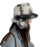 Daiiibabyyy  Japanese Tie-dye Gradient Lace-up Ear Protection Bucket Hat Winter Outdoor Thickened Lambswool Warm Lounge Basin Caps for Women