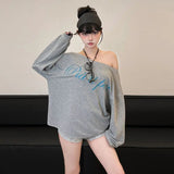 DAIIIBABYYY  -  Commuting Loose Casual Style Spicy Girl Japanese Retro Letter Printed Slanted Neck Shirt Women Slim Versatile Top