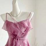 DAIIIBABYYY  -  Sweet Hot Girl Purple Suit Women's Summer Strap Ruffled Camisole Sexy Flower Backless A-line Short Skirt Fashion Two-piece Set
